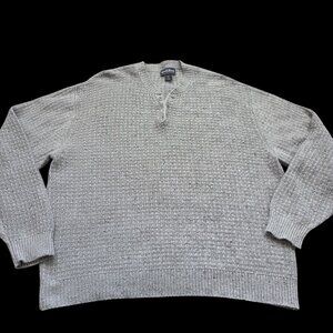 Woolrich Sweater Mens XL Gray Beige  Cotton Wool Knit Long Sleeve Henley